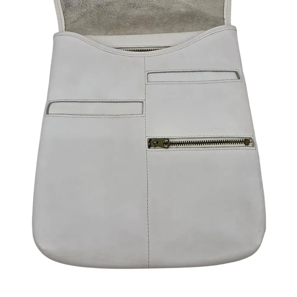 RARE Vintage 70s Bonnie Cashin For Meyers White Leather Flat Body Shoulder Bag